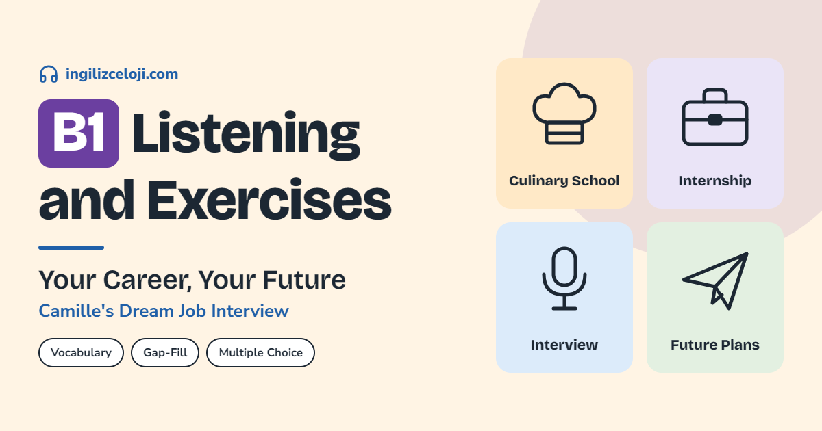 B1 �ngilizce Dinleme: Your Career, Your Future � Camille's Dream Job Interview