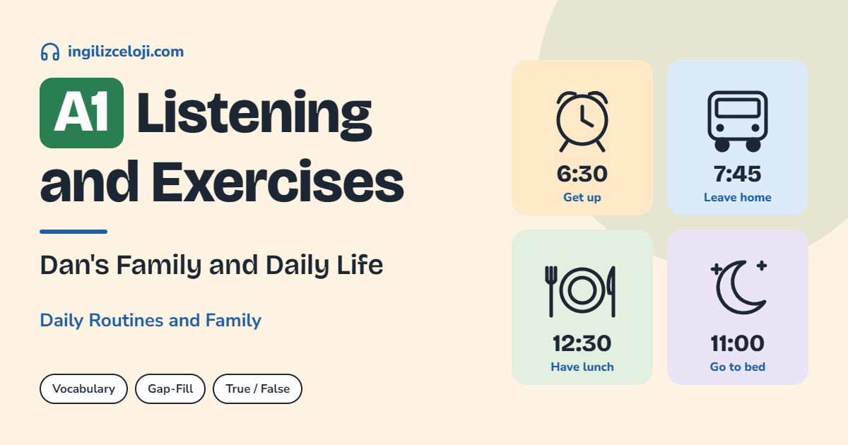 A1 �ngilizce Dinleme: Dan's Family and Daily Life � Present Simple-G�nl�k Rutinler ve Aile